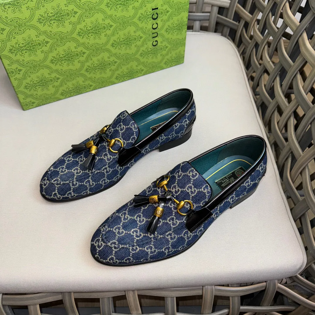 Men's shoes 💰900 Gucci～High-end genuine leather outsole men's casual leather shoes｜The upper is made of imported original presbyopic canvas fabric with top layer cowhide material｜Classic horsebit decoration｜Genuine leather handmade tassel embellishment｜Low-key luxury temperament｜Comfortable foot feeling｜Imported genuine leather outsole｜First layer cowhide inner padding｜Fine details Size: 39-44 (customized at 45.46)